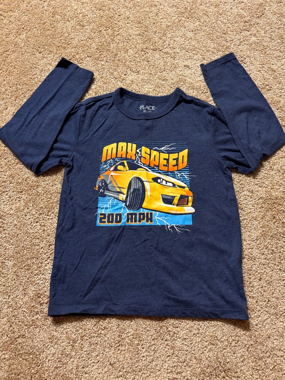 Children’s Place Navy 'Max Speed' Long Sleeve Tee with Yellow Race Car